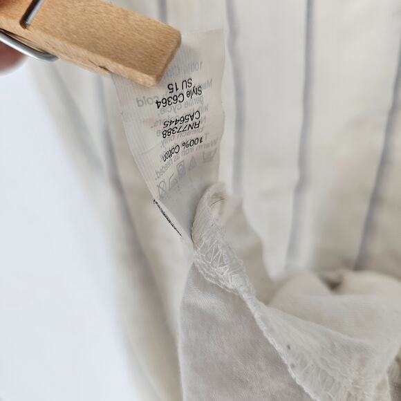 Madewell Cream Striped Tie Short Sleeve Woven Cotton Coastal Beach Boho Dress M - Picture 6 of 9